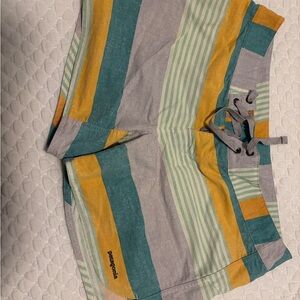 Patagonia Women's Athletic Shorts - Teal, Yellow, Gray Stripes
